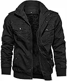 TACVASEN Herren Fleecejacke Warme Jacke Winter Thermojacke Gefüttert Übergangsjacke Militär Feldjacke Cargojacke (XXL, Schwarz)