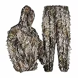 LOOGU 3D-Ghillie-Anzug mit Blättern, leicht, Camouflage-Anzug für Erwachsene, ideal für Airsoft, Jagd, Tierfotografie, Vogelbeobachtung, Halloween, Schießen, 3D Baum Camo Bionic Set…