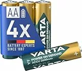 VARTA Batterien AA, wiederaufladbar, 4 Stück, Power on Demand Recharge Accu, Akku, 2600 mAh Ni-MH, ohne Memory Effekt, vorgeladen, sofort einsatzbereit