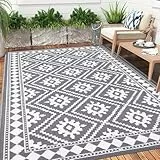 Enyhom Groß Außenteppich 180 x 270 cm, Robuster Flachgewebe Kunststoff Picknickdecke, Wendbarer UV-beständige Campingmatte, Wasserdicht Farbecht Balkonteppich für Outdoor RV Camping, Grau