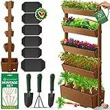 KESSER® Hochbeet mit 5 Etagen Premium Blumenkasten Blumentreppe Pflanztreppe Gemüsebeet Kräuterbeet Pflanzkübel Frühbeet Blumenbeet Pflanzkasten mit Gartenvlies - Beet inkl. Schaufelset, Braun