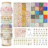 Perlen zum Auffädeln, 8500+ Stück Perlen Set, 6mm Polymer Clay Perlen für armbänder, 2 Boxen Armbänder Selber Machen mit Buchstaben, Armband Schmuckherstellung Kit für Ringen Halsketten Geschenk