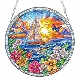 AIRDEA Segelboot Glasmalerei Diamond Painting Fensterbilder, 5D Brillante Ozean Sonnenuntergang Diamond Painting Fensterbilder Beidseitig, Bausätze für Diamantmalerei Suncatcher Erwachsene