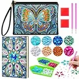 Enbagold Diamond Painting Kinder Kosmetiktasche & A5 Notizbuch, Bastelset Kinder ab 6 Jahre, Basteln Mädchen 8-12 Jahre, Geschenk Mädchen 6 7 8 9 10 11 12 Jahre -Blauer Schmetterling + Pfauenfeder