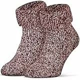 Piarini ABS Stoppersocken Wollsocken Wintersocken Norwegersocken Innenfrottee Damen Jungen Mädchen lila bordeaux meliert 35 36 37 38