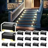 Solpex Solarleuchten für außen, 16 Stück Schwarz Solarleuchte Garten, Treppenlicht, wasserdicht, LED Beleuchtung für Außentreppe, Stufen, Zaun, Hof, Terrasse, Dachrinne, Weg, Dekoration, (Warmweiß)