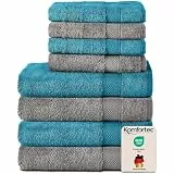 Komfortec 8er Handtücher Set, 4 Badetücher 70x140 cm & 4 Handtücher 50x100 cm, 100% Baumwolle Frottee, Flauschig und Saugstark,Anthrazit/Türkis
