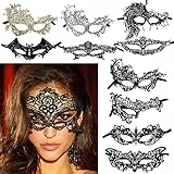 FLOFIA 10Stück Spitze Maske Schwarz Venezianische Maske Damen Lace Maske Maskerade Gold Augenmaske Frauen Fasching Maskenkostüm Gesichtsmaske Halloween Karneval Maskenball Gothic Cosplay Party