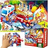 QUOKKA Riesiges Bodenpuzzle ab 3 4 5 Jahren – 48-teilige Puzzle Spiele ab 5 6 Jahre – 60x90 cm Puzzle XXL mit Feuerwehrautos für Kleinkinder - Große Spielzeug Geschenk für Jungen und Mädchen