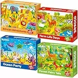 QUOKKA Puzzle ab 4 5 6 Jahre - 4x60 Teile Rahmenpuzzle Spiele für Jungen und Mädchen - Bunte Puzzle mit Ozean Wilden und Häuslichen Tieren - Geschenk Spielzeug für Kinder 3 7 Jahre