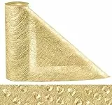 Anstore Tischläufer Gold Rolle 30m, 23cm Breite Vlies Tischläufer Hochzeit mit 150 Deko Herzen, Tischband mit Beschicht Glänzend Golden Tischdecken Dekostoff Geburtstagen Taufen Kommunion Weihnachten