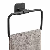 WENKO Turbo-Loc® Handtuchring ohne Bohren Mod. Porto Black, Wandmontage mit Klebepad, optional zum Schrauben, Handtuchhalter für die Wand, lackierter Edelstahl, schwarz matt