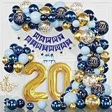 20 Geburtstag Deko Marineblau Gold, 20 Geburtstag Männer Frauen, Deko 20 Geburtstag Mann Frau, Happy Birthday Banner, Konfetti Luftballons, Luftballons Geburtstag für 20 Jahr Geburtstagdeko