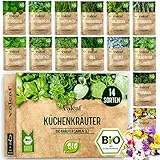 BIO Kräuter Samen Set - 14 Sorten Kräutersamen aus biologischem Anbau, samenfestes Bio Saatgut, Küchenkräuter Set für Küche, Balkon und Garten, 14er Samen Set (Samensorten können etwas variieren)