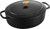 BALLARINI Bellamonte Auflaufform, Bräter, Dutch Oven, Emailliertes Gusseisen, Oval, 31 cm, 5,5 L, Schwarz