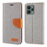 Shantime Oxford Stoff Flip Wallet Hülle Kompatibel mit SPC Discovery Pro, Robuste Magnetische Hülle mit Kartenfächern und Standfunktion(Grau)