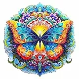 Funnli Holzpuzzles für Erwachsene und Kinder,Einzigartige Pflanze Holz-Puzzle (Mandala Schmetterling), Puzzle aus Pflanzen (L-30.9 * 30.3cm-270pcs)