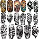 77 Blätter temporäre Tattoos für Erwachsene und Kinder, wasserfeste Fake Tattoos, 17 große und 60 kleine schwarze Tattoo-Aufkleber, Tiger Löwe Wolf Waldtiere