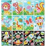 LIHAO 12 Stück Mosaik Set Aufkleber für Kinder Kunst Bastelset Eva DIY handgefertigte Kunst Puzzles für Malerei Handwerk Ausbildung