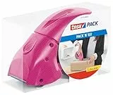 tesa tesapack Abroller Pack' n' Go - Ergonomischer, pinker Handabroller für Paketbänder - Inklusive 50 m x 50 mm Klebeband