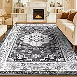 Enyhom Boho Großer Teppich, 160 x 230cm rutschfest Waschbar Bodenteppich Vintage Hochwertiger Weich Wohnzimmerteppich Robuste Kurzflor Flächenteppiche für Schlafzimmer Küche Esszimmer, Dunkelgrau