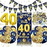 40. Geburtstag Deko Banner & Girlande - Blau-Gold, Luftballons & Konfetti