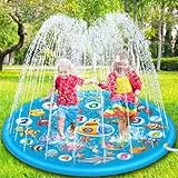 Chennyfun Sommer Sprinkler Wasserspielmatte 170 cm, Großes Runden Aufblasbar Splash Spielmatte, Outdoor Sommer Wasserspielzeug für Familie Aktivitäten/Strand/Garten für Jungen,Mädchen,Haustiere