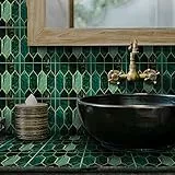 Fliesenaufkleber für Boden/Wand, zum Abziehen und Aufkleben, selbstklebender Spritzschutz, Fliesenaufkleber für Küche, Badezimmer, 15 x 15 cm x 10 Stück, grüne Vergoldung, Mosaikfliesenaufkleber