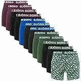 Björn Borg Herren Cotton Stretch 12-Pack Boxershorts Basic Print Schwarz Grün Blau Bordeauxrot