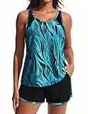 Hanna Nikole Zweiteilig Badeanzug Bauchweg Damen Sport Tankini Push Up Tankini Oberteil Und High Waist Eingearbeitetes Höschen Badeshorts Mit Taschen Bademode Verstellbare Badebekleidung