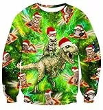 AIDEAONE Unisex Weihnachten 3D Dinosaurier und Trägheit Pullover Rundhals Sweatshirt