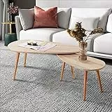 GOLDFAN 2er Set Couchtisch Rund Holz Moderner Wohnzimmertisch Set Beistelltisch Wohnzimmer Kaffeetisch, Braun
