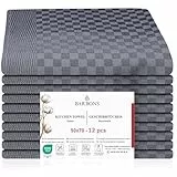 BARBONS 12 er Geschirrtücher Baumwolle 50x70 cm - 240 g/m² 85 g Küchentücher Geschirrhandtücher Geschirrtuch Küchenhandtücher Geschirrtuch Geschirrhandtuch Trockentücher (12er, Black-Anthrazit)