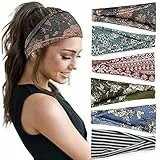 Haarbänder Damen Bandana Breite Stirnband Sommer, Elastische Weiche Haarband Boho Mehrfarbig Stirnbänder Yoga Sport Workout Haarband