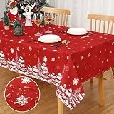 CAROMIO Weihnachten Tischdecke Wasserabweisend Abwaschbare Tischdecke Fleckschutz Tischtuch für Küche Esszimmer Tischdecke Weihnachtendeko Tischwäsche Fleckschutz Tischdecke,Eckig 137x137cm,Rot