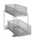 WENKO Schubladenregal Mod. Gioma, hochwertiger Organizer mit 2 Etagen und Korb-auszug für Küchenschrank oder Arbeitsplatte, Küchenregal aus pulverbeschichtetem Metall, 35 x 33,5 x 18,5 cm, Silber-Matt