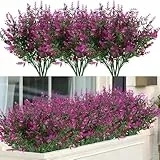 tyokas 12 Bündel Künstliche Blumen Plastikblumen Pflanzen Außen Lavendel Deko Kunstpflanze Outdoor Wetterfest Balkonpflanzen Geeignet für Außenbalkon, Innenbalkon, Gartenbalkonkasten(Fuchsia)