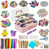 Withosent Bastelset für Kinder, 3000+ DIY Bastelsachen, Bastelsets für Kinderbastelkoffer, Bastelzubehör Pfeifenreiniger, Eis am Stiel, Pompons, Perlen, Scrapbooking