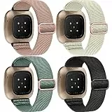 Zspoly 4 Stück Stretch Nylon Armbänder, Kompatibel Mit Fitbit Versa 4/3, Sense 2/Sense - Einstellbare Weiche Woven Übung Armband für Männer und Frauen