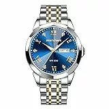 PINDOWS Armbanduhr für Herren Diamanten Business-Dress-Stil analoges Quarzwerk luxuriöse wasserdichte Armbanduhr Leuchtzeigern Datumsanzeige zweifarbiges Edelstahlarmband klassisch-modische Herrenuhr