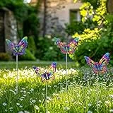 SUNREEK Schmetterlings-Gartenpfähle, Dekoration, bunte Schmetterlinge, Dekoration, Metall, Hofkunst für den Außenbereich, Rasen, Veranda, Weg, Hof, Terrasse, Blumentopf-Ornamente (Schmetterling - B)