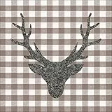 AMBIENTE 20 Servietten Tiermotive Hirschkopf auf Karo braun als Tischdeko. Papierservietten mit Motiv. Auch für Decoupage und Serviettentechnik 33x33cm