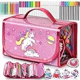 Hot Bee Einhorn Federmäppchen, Einhorn Geschenke für Mädchen 3-7 Jahre, Filzstifte Glitzerstifte, Bastelset Kinder 3-6 Jahre, Pferde Mädchen Geschenk