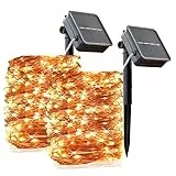 LQWELL® Solar Lichterkette 2x 12M 120LED Außen und Innen Kupferdraht IP65 wasserdicht für Garten Balkon Party Hochzeit Geburtstag Weihnachten Dekor (Warmweiß)