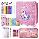 56Stück Malset Für Kinder Ab 3-12 Jahre, Malkoffer Set Mit Federmäppchen Mädchen, Kreativer Kunst Malerei Set Buntstift Für Kinder Anfänger, Weihnachten Einhorn Geschenke (Einhorn - Girlande)