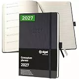 SIGEL C2714 Terminplaner Wochennotiz-Kalender 2027, ca. A5, schwarz, Hardcover, 192 Seiten, Gummiband, Stiftschlaufe, Archivtasche, aus nachhaltigem Papier, Kalenderbuch Conceptum
