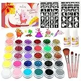 Glitzer Tattoo Set Mädchen, Tattoo Kinder, Eleanore's Diary 31 Biologisch abbaubarer Glitzer, Temporäre Tattoo Kit, Glitzertattoos Kinder Set, 165 Schablonen, 4 Pinsel, 2 Kleber, Geschenk Mädchen ab 3