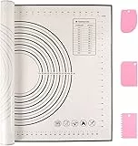 Miorkly Backmatte Groß Teigmatte 70x50cm, Silikonmatte Baking Mat Rutschfeste, Antihaftbeschichtete Backunterlage mit Messung,für Fondant Gebäck Pizza, BPA Frei(Schwarz+3Pcs Schaber)
