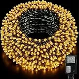 DBFAIRY 20M Lichterkette Außen, 200 LED Lichterkette Weihnachtsbaum mit 8 Modi Timer Stecker, Weihnachtsbeleuchtung Dunkelgrünes Kabel Wasserdicht für Weihnachten Garten Deko-Warmweiß