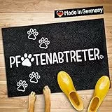 WELLMODA® Premium Fussmatte I „Pfotenabtreter“ I rutschfest & Waschbar I Geschenkidee für Tierliebhaber I Lustige Pfoten Fußmatte für außen & Innen I Made in Germany I 40x60 cm (Schwarz/6mm)